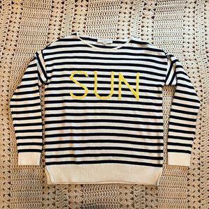 Loft Navy/White Nautical Striped w/Yellow "Sun" Graphic Sweater Size Medium